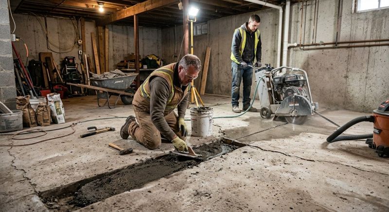Cracked Basement Floor Repair in Newport News, VA